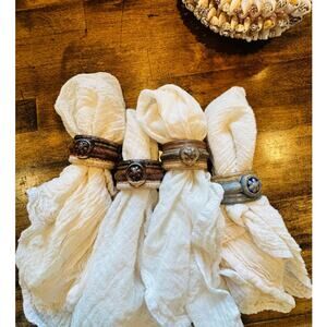 Handmade Napkin Ring Set of 4 Stone wear Pottery Rustic Home Table settings